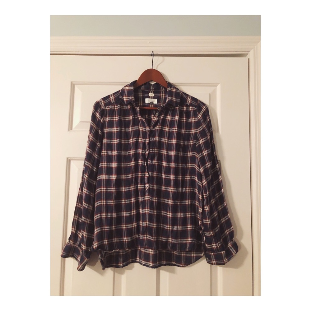 Plaid printed LOFT blouse.